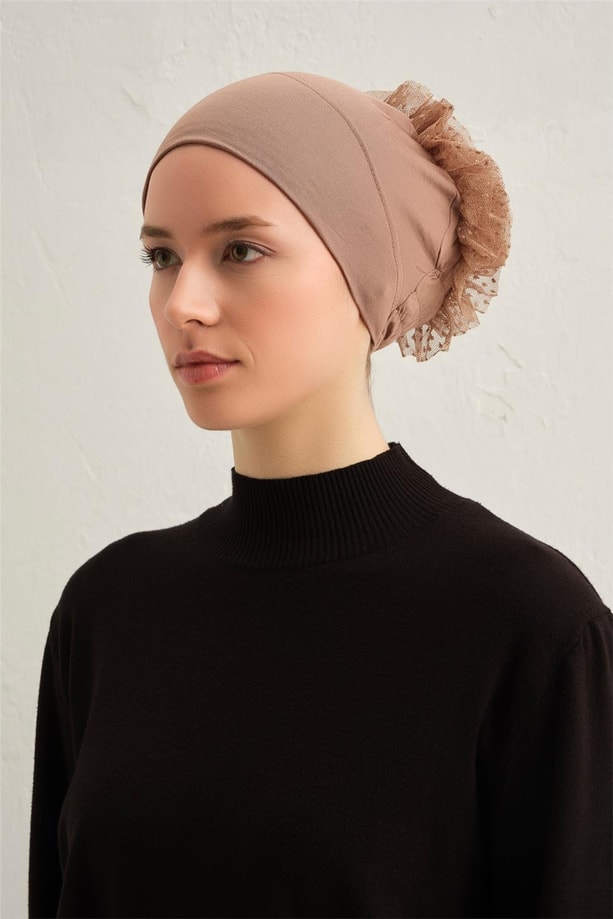 Topuzlu Geçme Bone Koyu Vizon