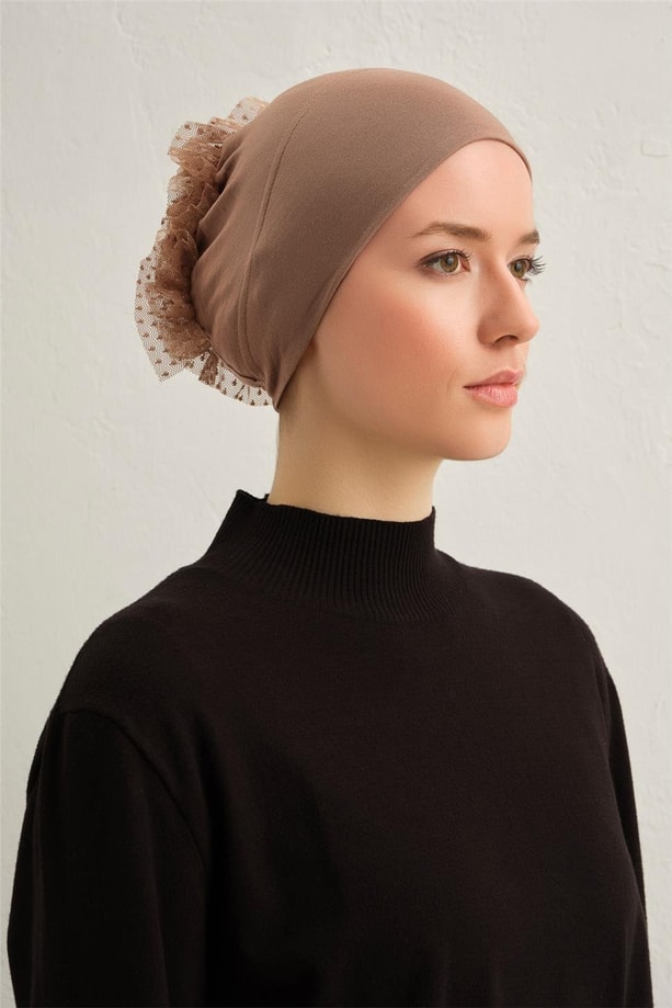 Topuzlu Geçme Bone Koyu Vizon