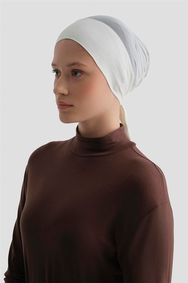 Armine Tüllü Düz Bone Ekru