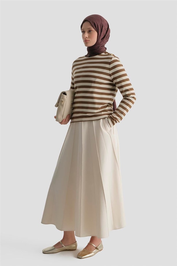 Çizgili Basic Badi Beyaz