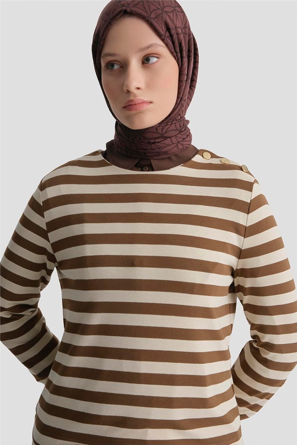 Çizgili Basic Badi Beyaz