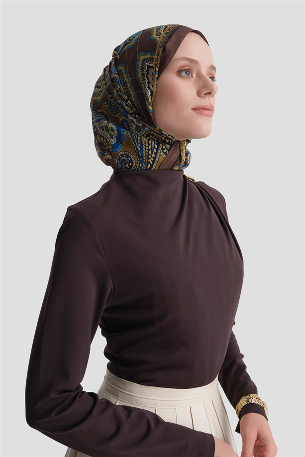 Aksesuarlı Drape Badi Acı Kahve