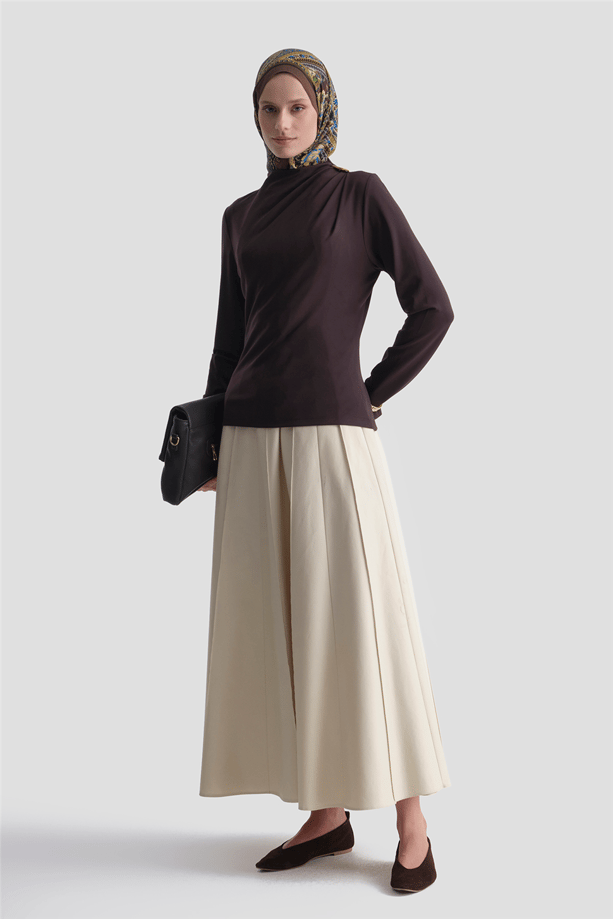 Aksesuarlı Drape Badi Acı Kahve