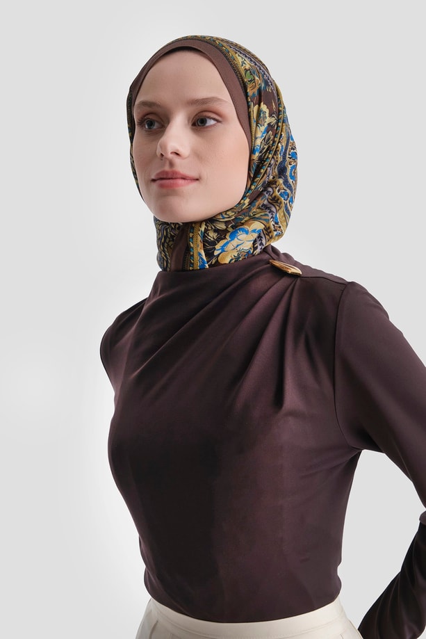 Aksesuarlı Drape Badi Acı Kahve