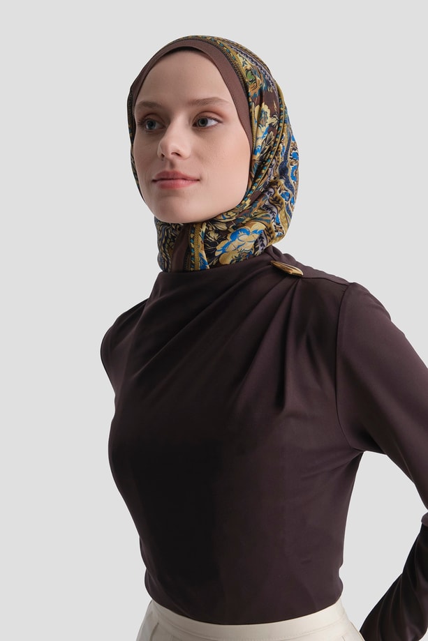 Aksesuarlı Drape Badi Acı Kahve 