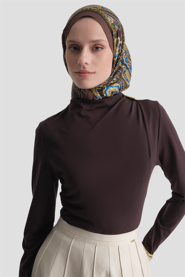 Aksesuarlı Drape Badi Acı Kahve
