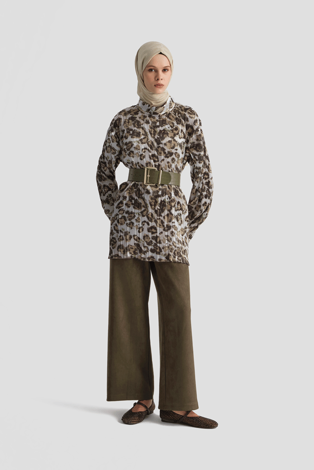 Leopar Desenli Bluz Camel