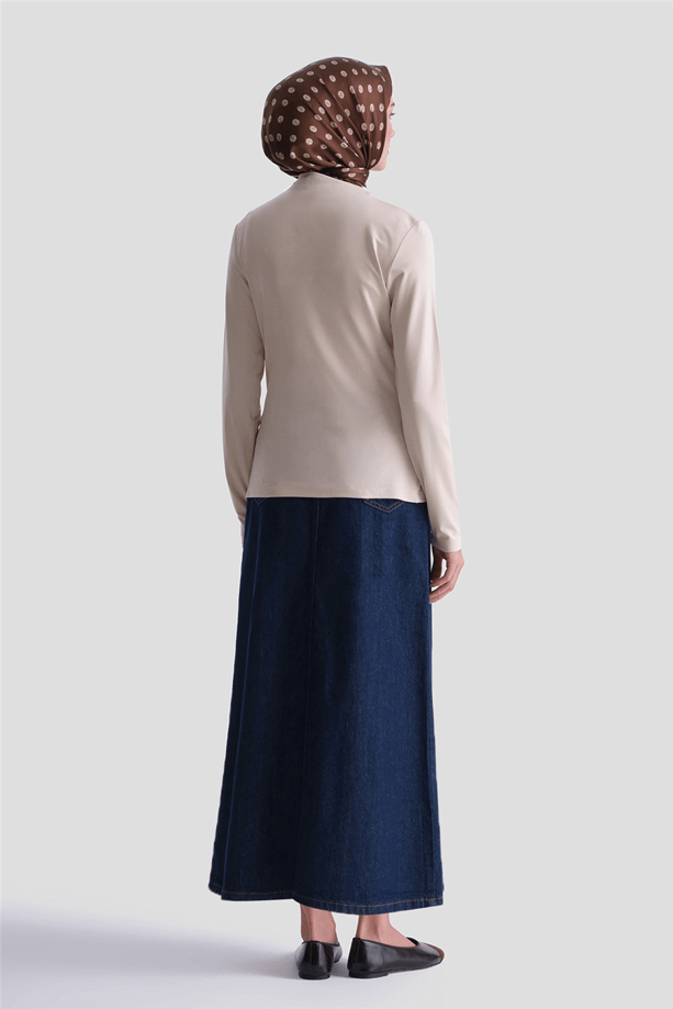 Degaje Yaka Örme Rayon Bluz Bej
