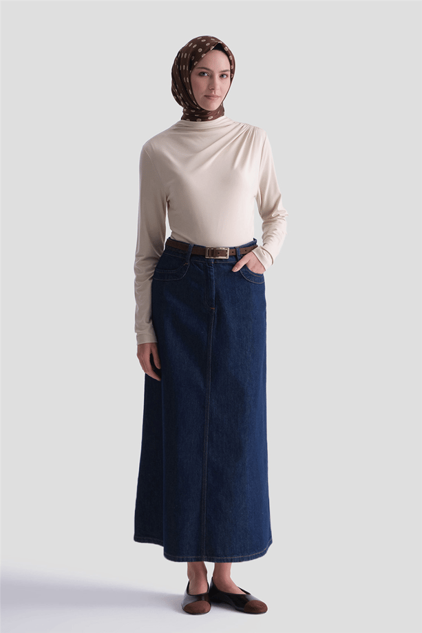 Degaje Yaka Örme Rayon Bluz Bej