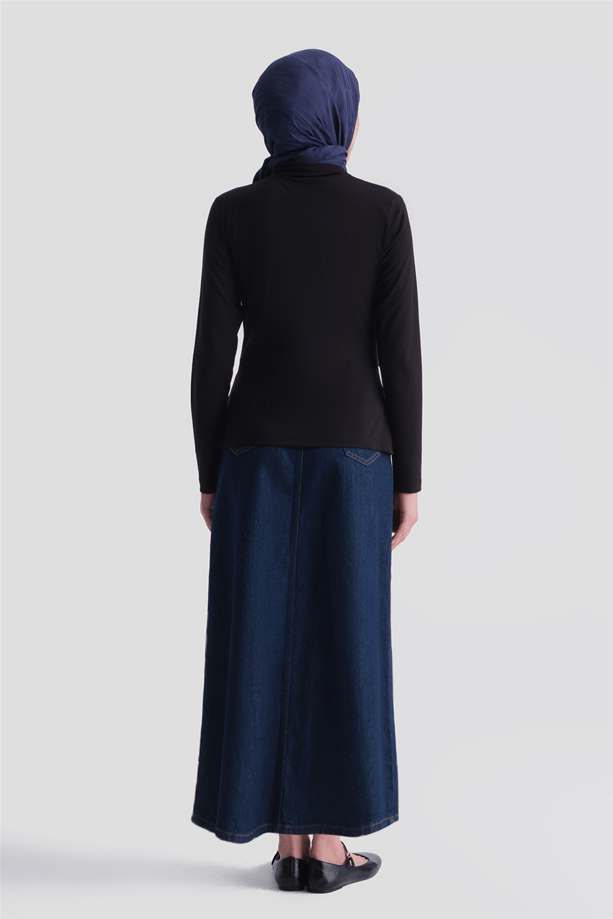 Degaje Yaka Örme Rayon Bluz Siyah