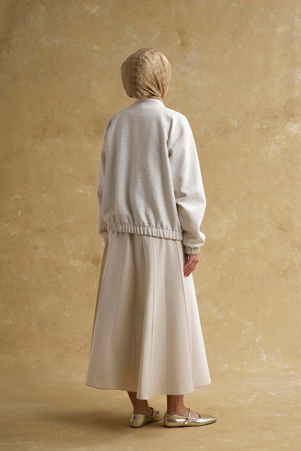 Sim Detaylı Bomber Ceket Beyaz