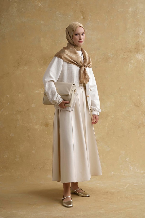 Sim Detaylı Bomber Ceket Beyaz