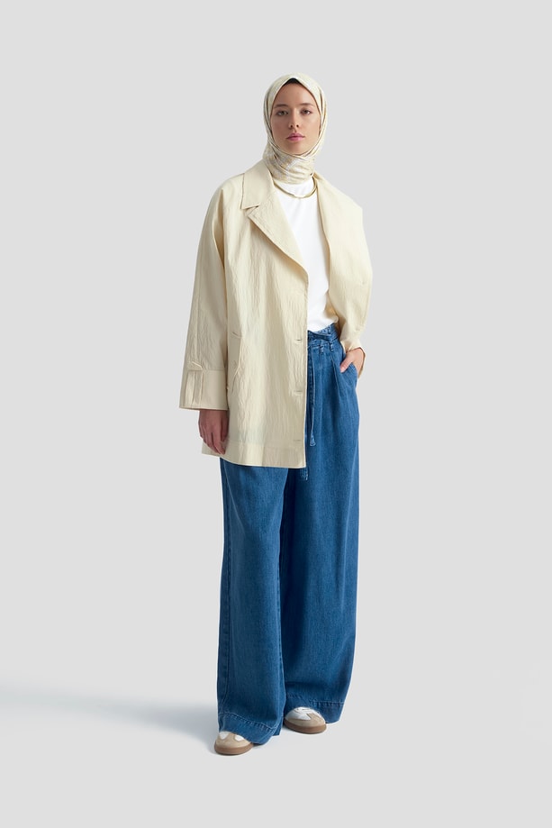 Pamuk Karışımlı Blazer Ceket Kum