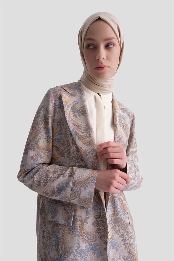Desenli Blazer Ceket Bej