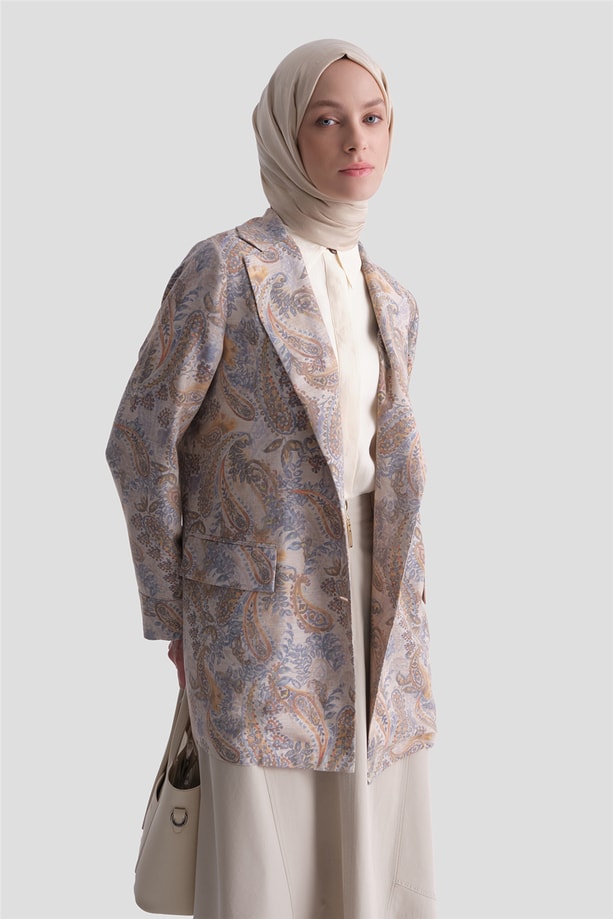 Desenli Blazer Ceket Bej
