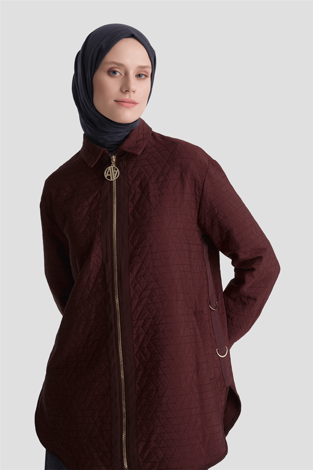 Jakarlı Fermuarlı Ceket Bordo