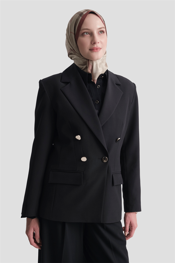 Asimetrik Kesim Blazer Ceket Siyah 