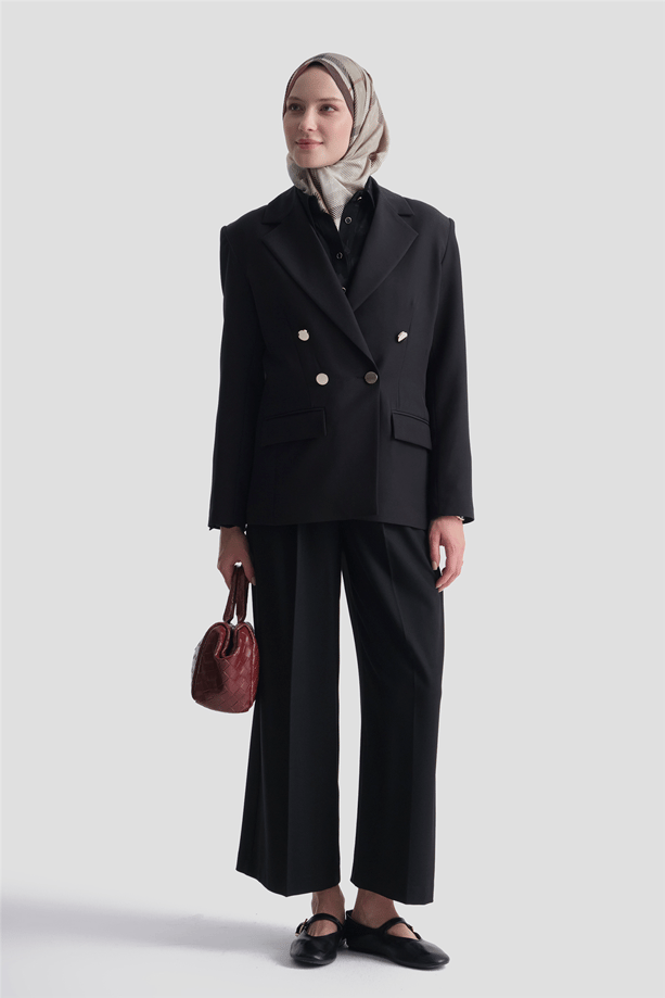 Asimetrik Kesim Blazer Ceket Siyah 