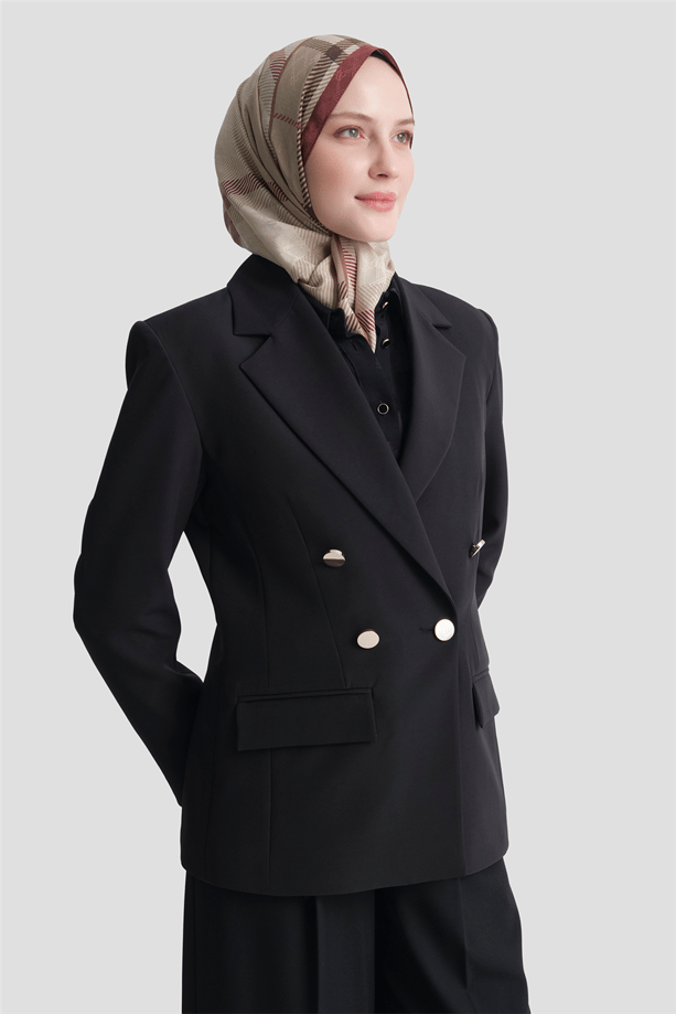 Asimetrik Kesim Blazer Ceket Siyah 