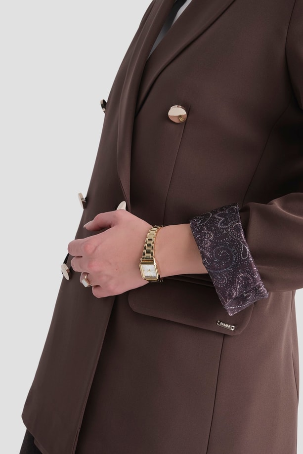 Gold Düğmeli Blazer Ceket Kahverengi 