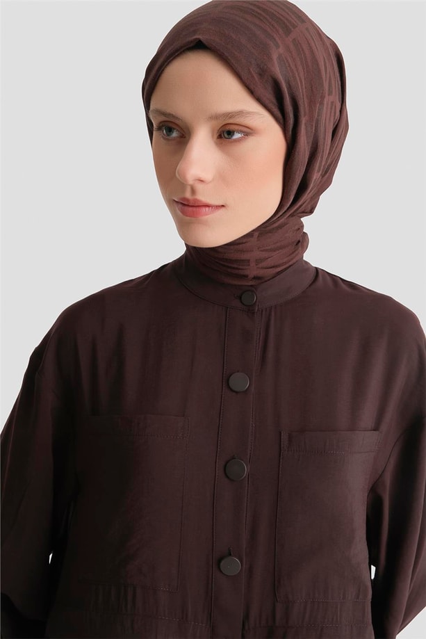 Kırışık Efektli Kupra Elbise Acı Kahve