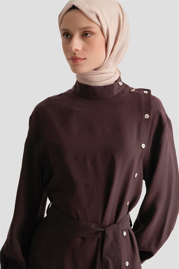 Sedefli Kupra Elbise Acı Kahve