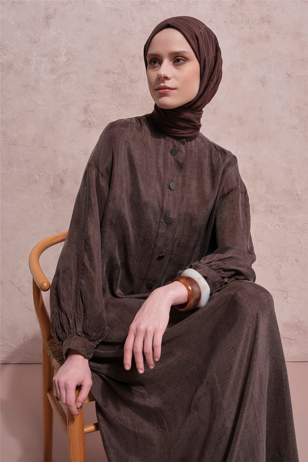 Oversize Kupra Elbise Kakao