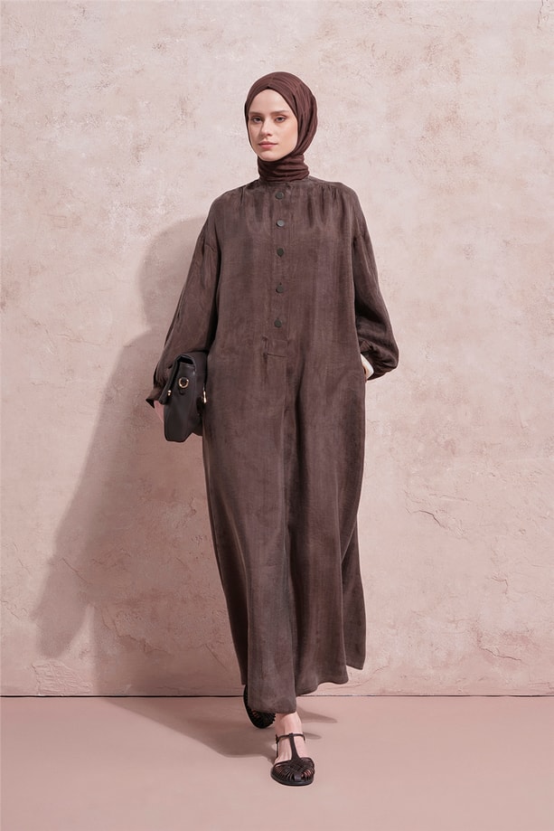 Oversize Kupra Elbise Kakao