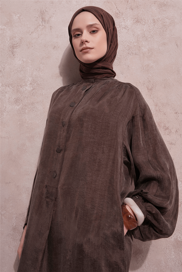 Oversize Kupra Elbise Kakao