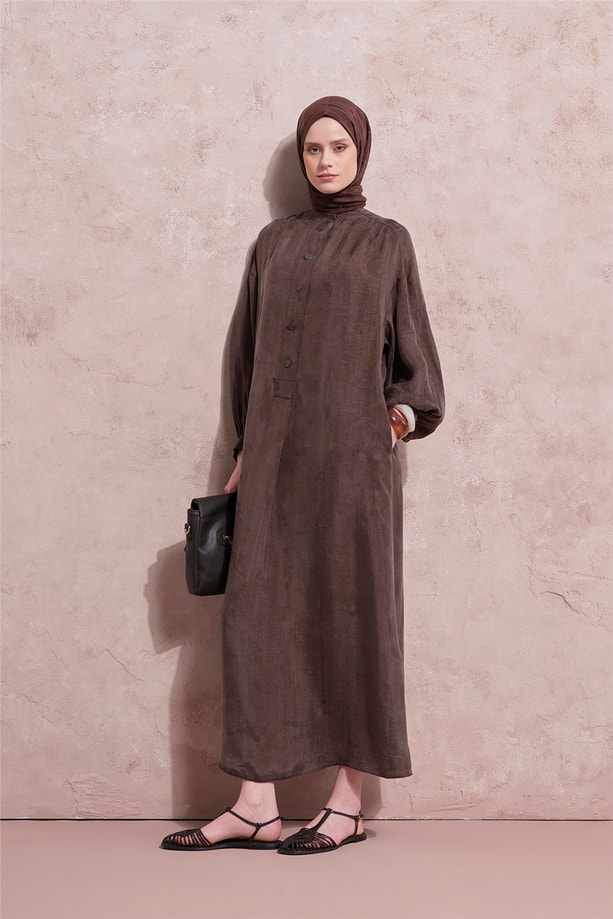 Oversize Kupra Elbise Kakao