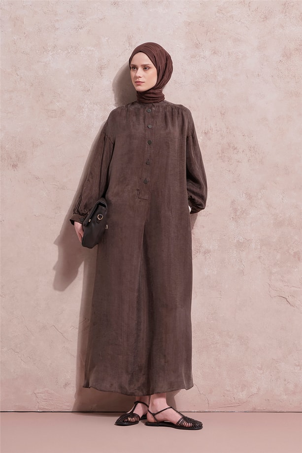 Oversize Kupra Elbise Kakao