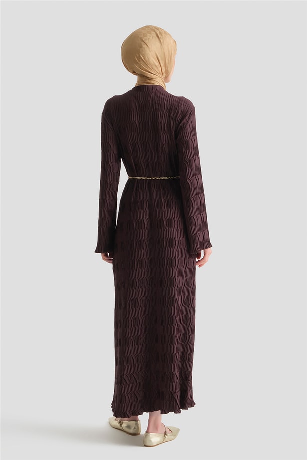 Jakarlı Örme Elbise Mürdüm