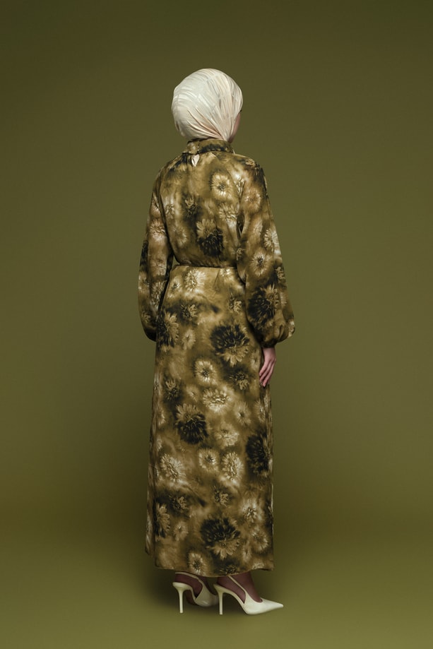 Çiçek Desenli Elbise Yeşil