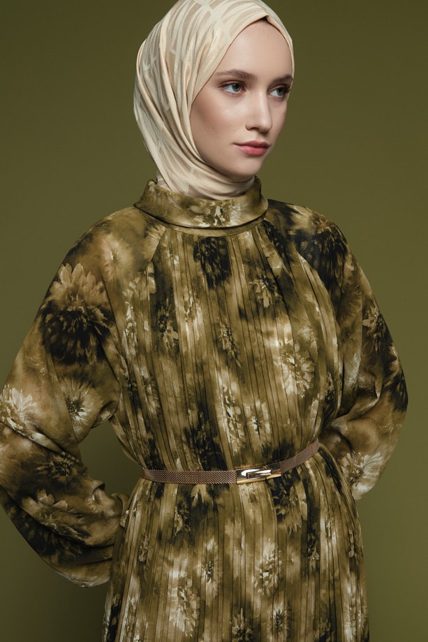 Çiçek Desenli Elbise Yeşil