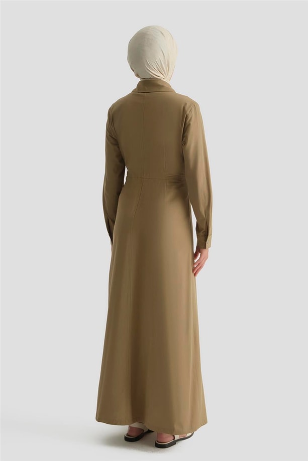Fermuar Detaylı Fitted Elbise Haki