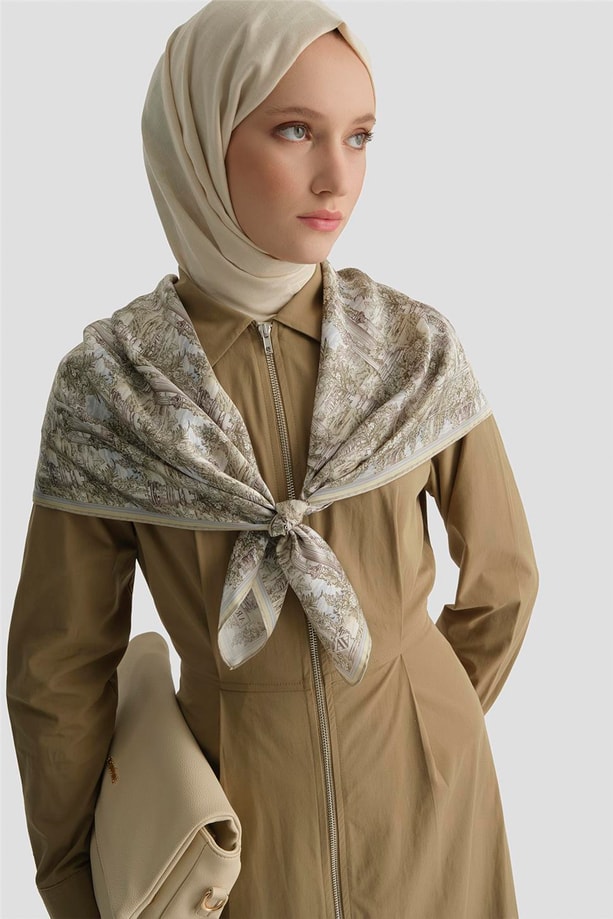 Fermuar Detaylı Fitted Elbise Haki