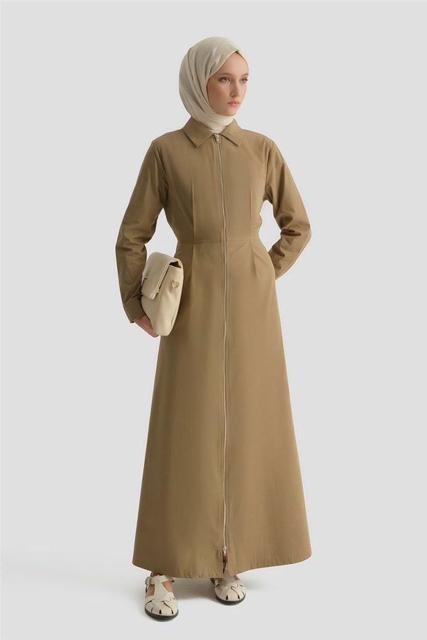 Fermuar Detaylı Fitted Elbise Haki
