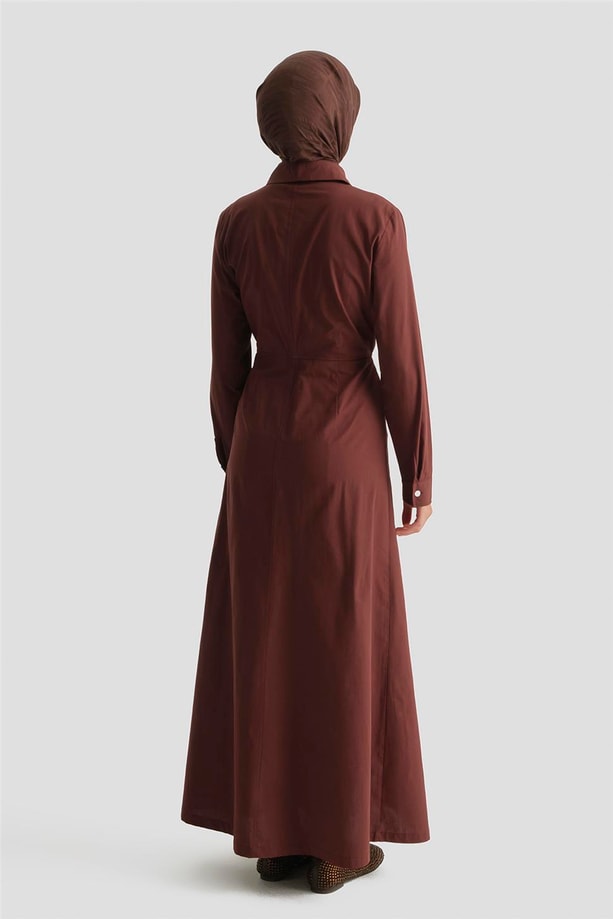 Fermuar Detaylı Fitted Elbise Kahve