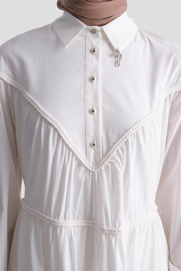 Oversize Katlı Elbise Ekru