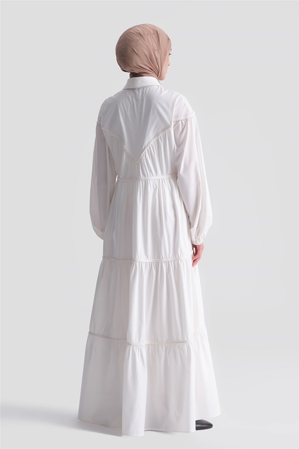 Oversize Katlı Elbise Ekru