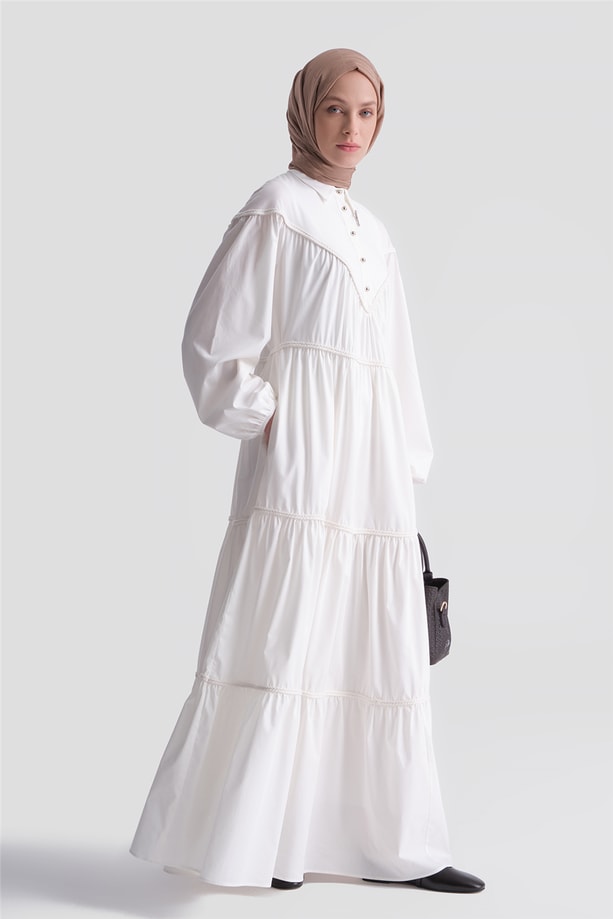 Oversize Katlı Elbise Ekru