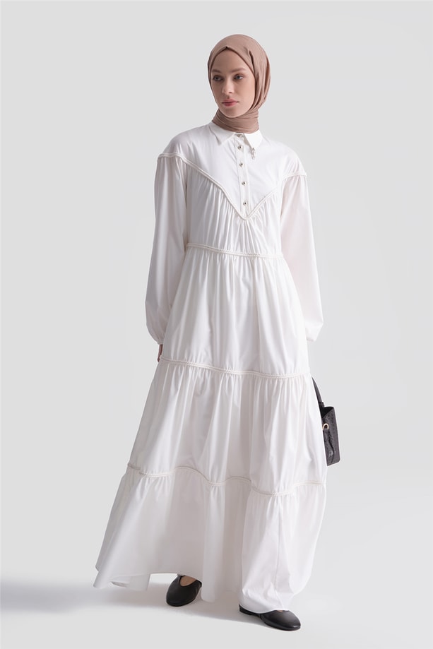 Oversize Katlı Elbise Ekru