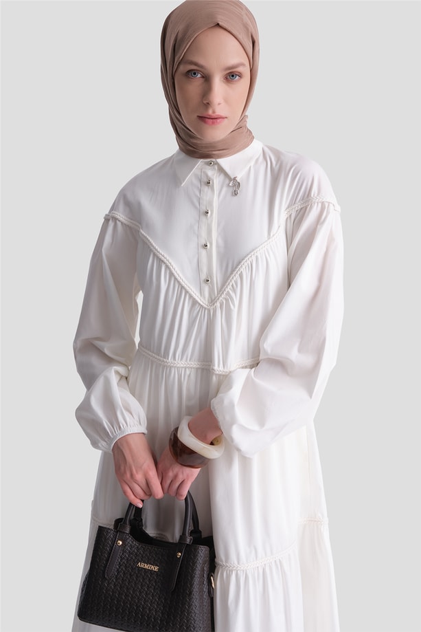 Oversize Katlı Elbise Ekru