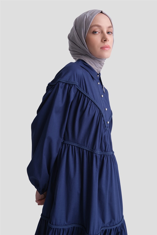 Oversize Katlı Elbise Lacivert