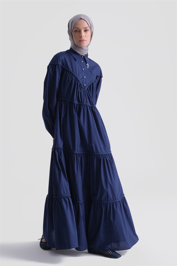 Oversize Katlı Elbise Lacivert