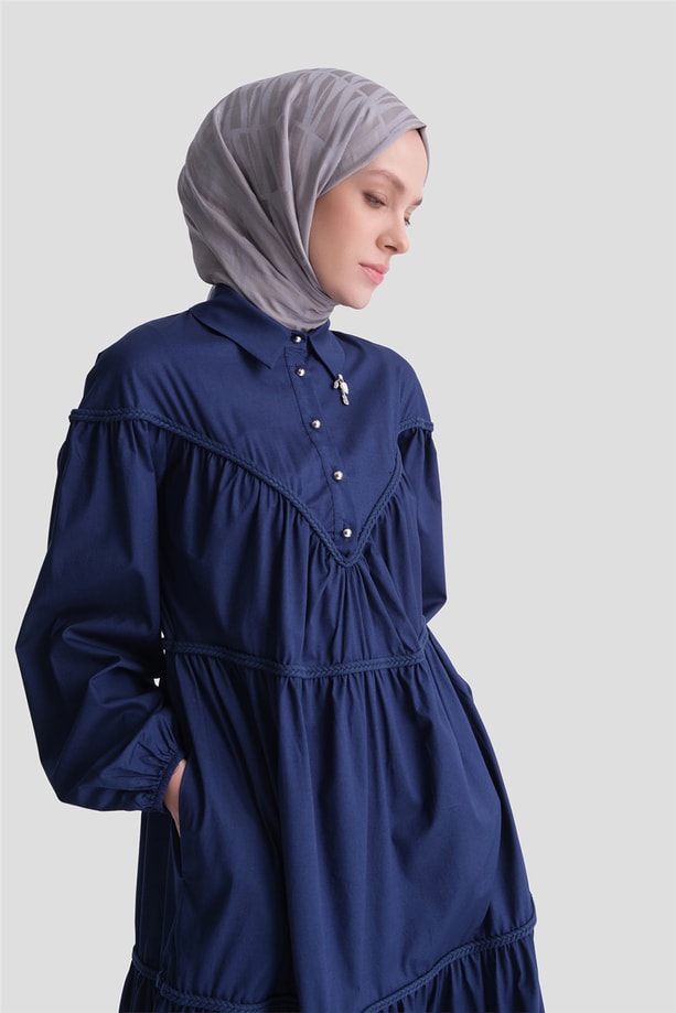 Oversize Katlı Elbise Lacivert