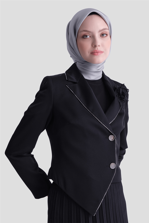 Taş Şeritli Şık Takım Siyah