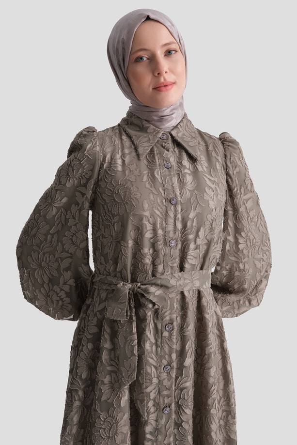 Dantel Şık Elbise Vizon