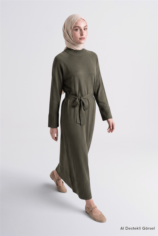 Basic Triko Elbise Haki