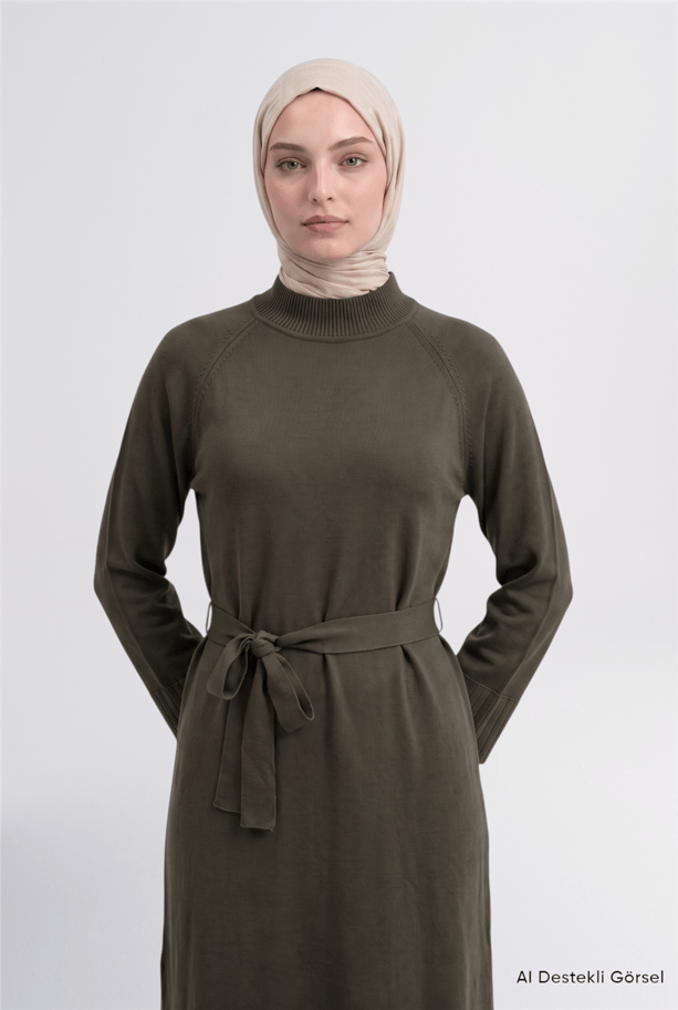 Basic Triko Elbise Haki